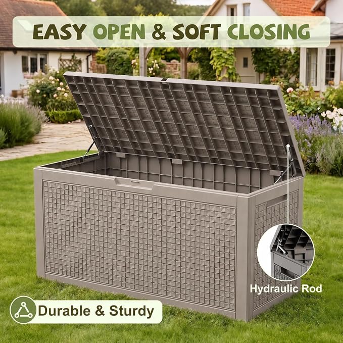 150 Gallon Outdoor Storage Box, Large Resin Deck Box Waterproof, Lockable Toy - Image 3