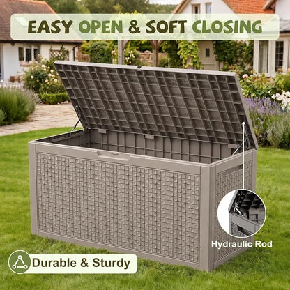 150 Gallon Outdoor Storage Box, Large Resin Deck Box Waterproof, Lockable Toy - Image 3