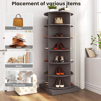 Rotating Shoe Rack Tower, Wooden Spinning Shoe Organizer, Free Standing 360° - Image 3