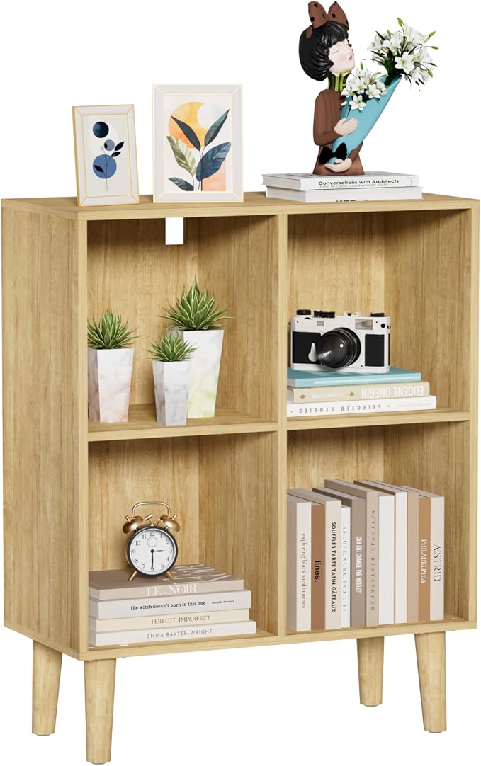 4 Cube Bookcase, Wooden Book Shelf Cube Storage Organizer by Nestwise