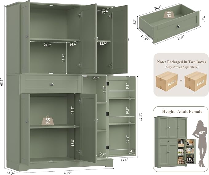 HOSTACK 68" Tall Kitchen Pantry Storage Cabinet - Image 3