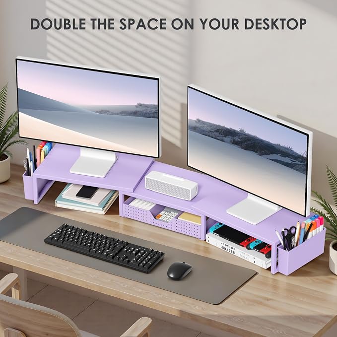 OPNICE Purple Desk Organizers and Accessories, Dual Computer Monitor Stand Riser - Image 4
