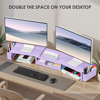 OPNICE Purple Desk Organizers and Accessories, Dual Computer Monitor Stand Riser - Image 4