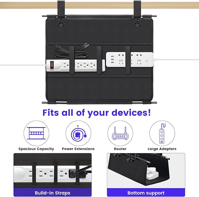 Under Desk Cable Management Tray, Clamp-On Cord Organizer，No Drilling Required - Image 5