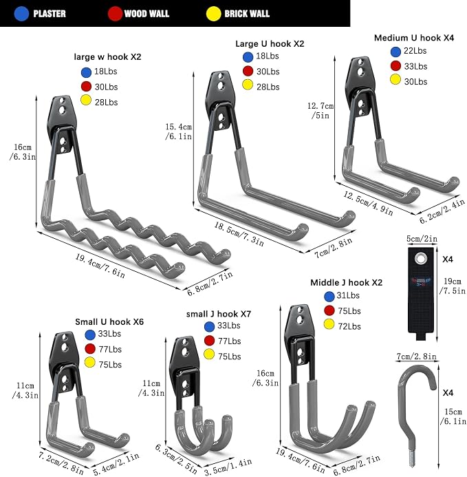 3-H Garage Wall Hooks 31 Pack, Garage Hooks Heavy Duty - Image 3