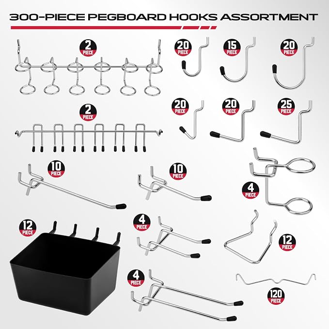 300-Piece Pegboard Hook Set, Pegboard Organizer Accessories - Image 5