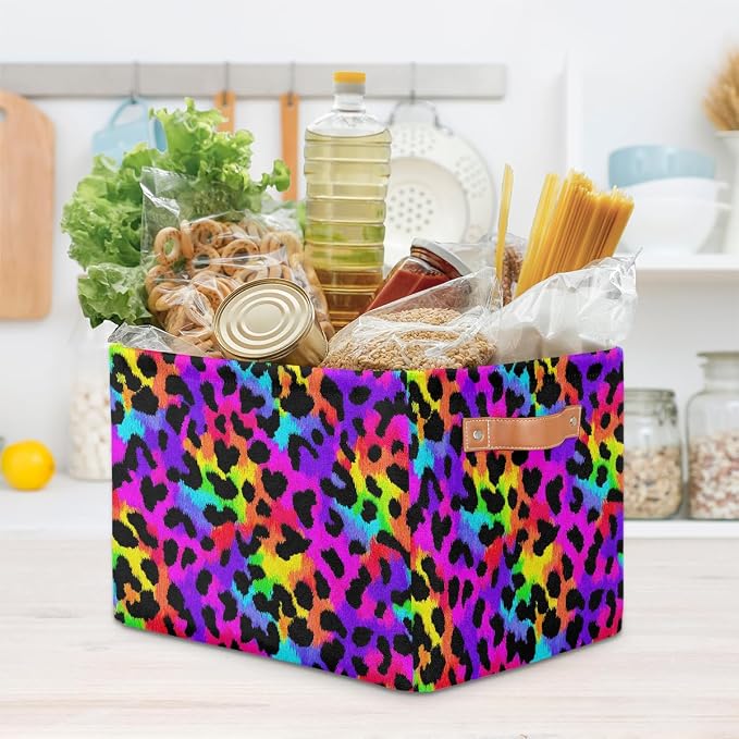 Pardick Colorful Leopard Print Basket Storage Bins Large Fabric Toys Storage - Image 7