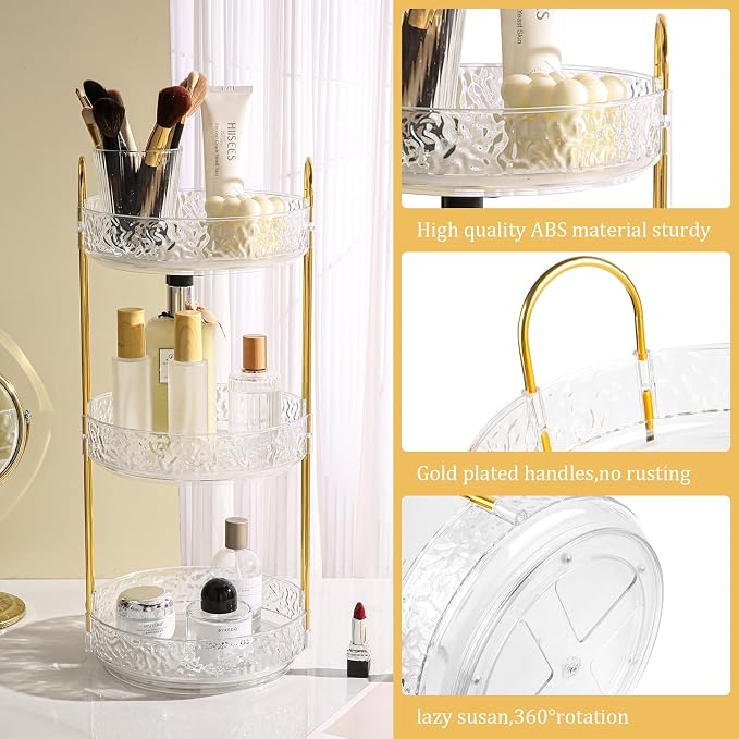 Fangoo 3 Tiers Clear Rotating Makeup Organizer - Image 3