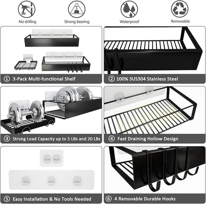 Shower Caddy Wall Mounted Stainless Steel Basket Shelf Shampoo Holder, Adhesive - Image 4