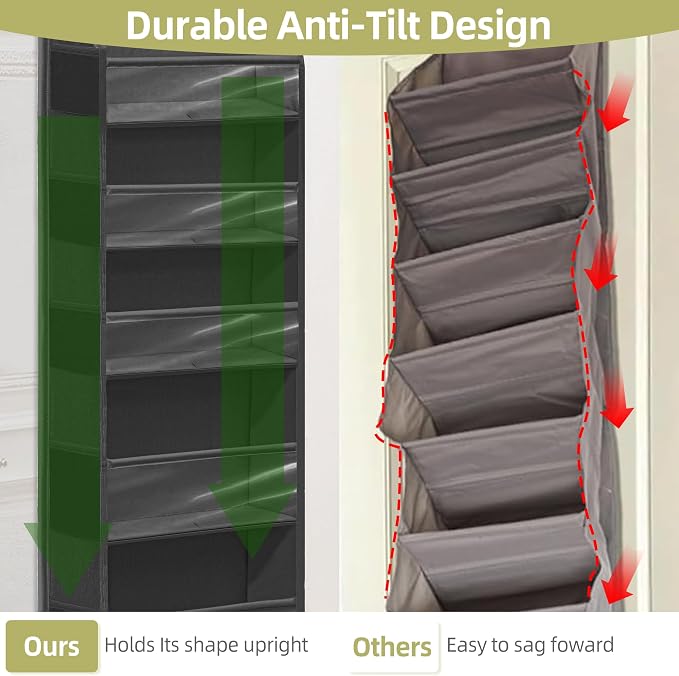 Over Door Organizer with 6 Extra Large Pockets 12 Side Pockets, Sturdy Closet - Image 4