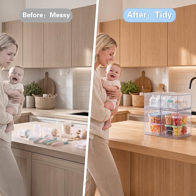 Baby Bottle Organizer, 4 Pack Clear Acrylic Stackable Storage Drawers, Baby - Image 6