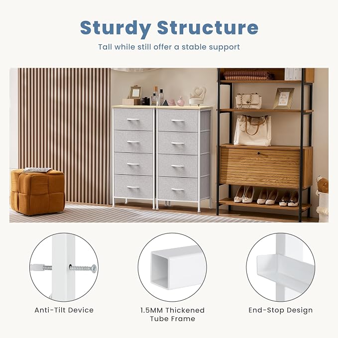DUMOS Nightstand with 4 Drawers Bedside Table with Removable Fabric Bins Sturdy - Image 7