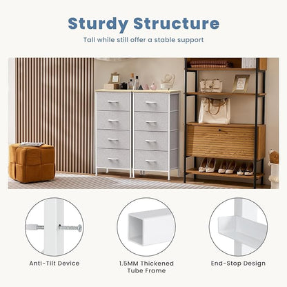 DUMOS Nightstand with 4 Drawers Bedside Table with Removable Fabric Bins Sturdy - Image 7
