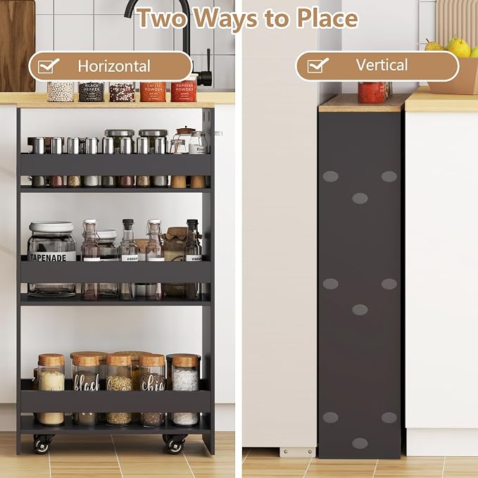 Slim Rolling Storage Cart, 4 Tier Narrow Kitchen Cart - Image 4