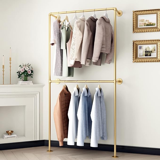 Gold Clothing Racks Wall Mount Clothes Rack, Heavy Duty Industrial Pipe by IronJiaZu