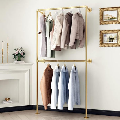 Gold Clothing Racks Wall Mount Clothes Rack, Heavy Duty Industrial Pipe by IronJiaZu