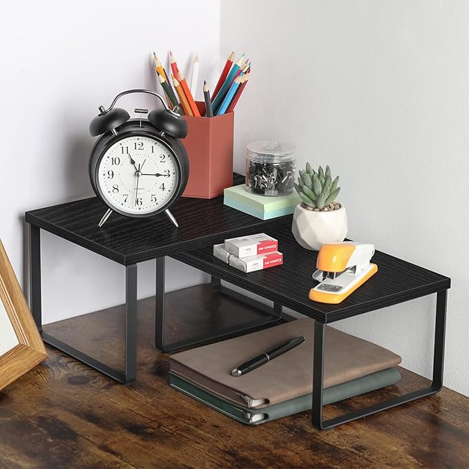 CADUKE Set of 4 Kitchen Counter Shelves Stackable Shelf Organizer Wood - Image 6
