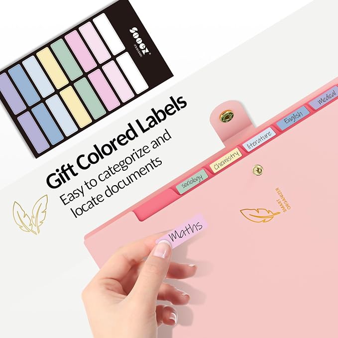 Sooez Aesthetic 8 Pocket Accordion File Organizer, Pastels Expanding File Folder - Image 6