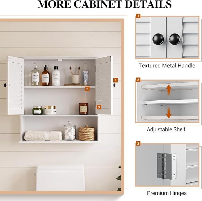 Bathroom Wall Cabinet with Adjustable Shelf, Over Toilet Storage Cabinet - Image 4