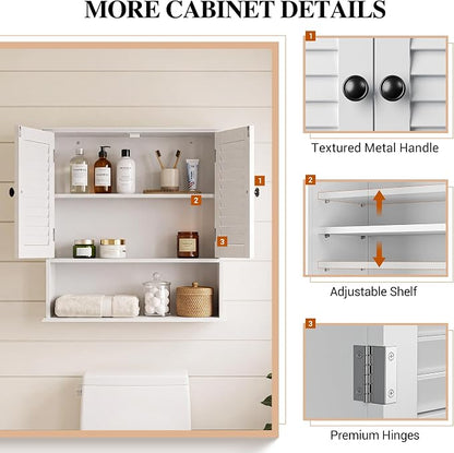 Bathroom Wall Cabinet with Adjustable Shelf, Over Toilet Storage Cabinet - Image 4