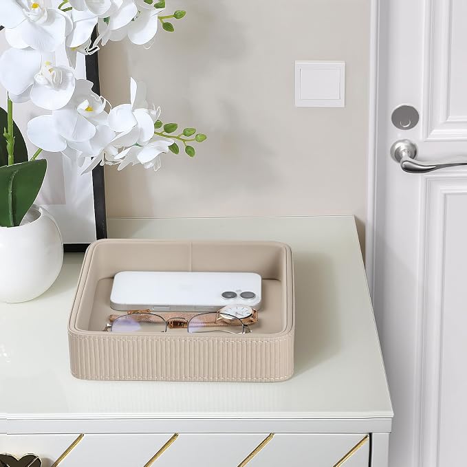 PU Leather Valet Tray Organizer, Small Nightstand Organizer Bedside Desktop - Image 6