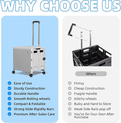 Folding Utility Cart, 4 360° Swivel Wheels Collapsible Rolling Crate - Image 5