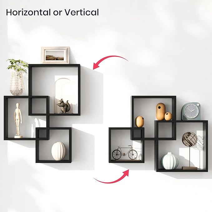 Ballucci Modern Interlocking Cube Floating Shelves, Wall Mount Wood Square - Image 4