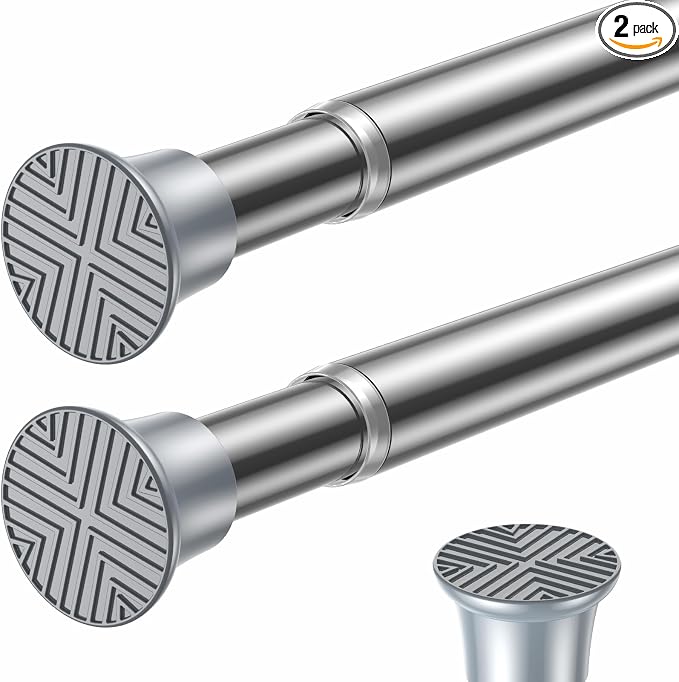 2PCS Silver Shower Curtain Rod 23-46Inch, Tension Curtain Rods No Drilling | by SISELBATensionCurtainRod