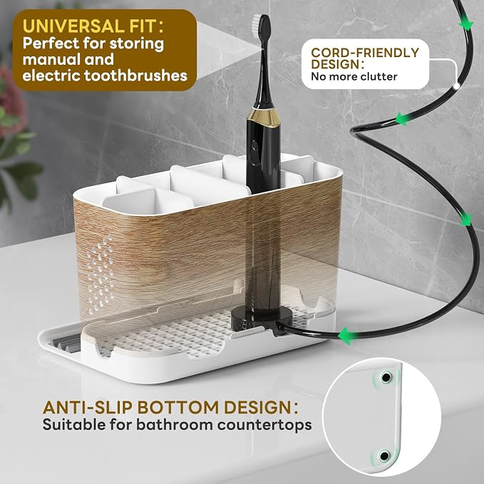 Bathroom Organizers and Storage 6 Slots Wood Grain Electric Toothbrush Holders - Image 3