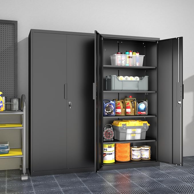 Metal Garage Storage Cabinet, Steel Storage Locker, 4 Adjustable Shelves - Image 2