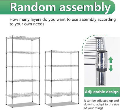 BestOffice | 5-Tier Wire Shelf | 22" x 12" x 48" | Chrome | Storage Shelves - Image 6