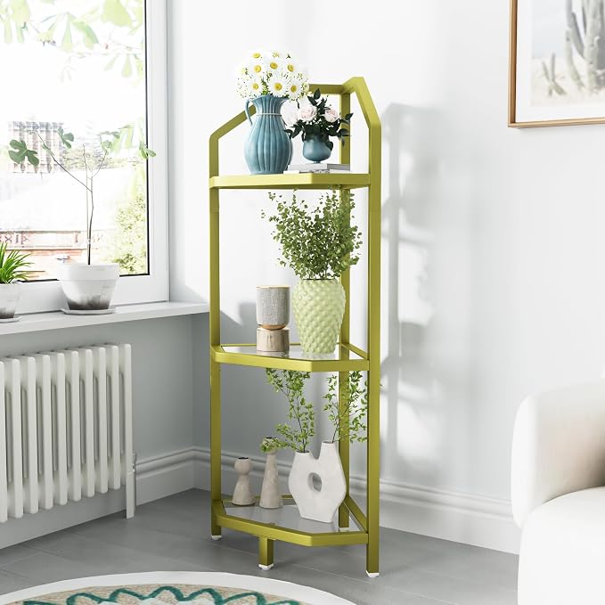 3-Tier Corner Shelf Stand, Bathroom Storage Rack Shelf, Plant Rack, Tempered - Image 4