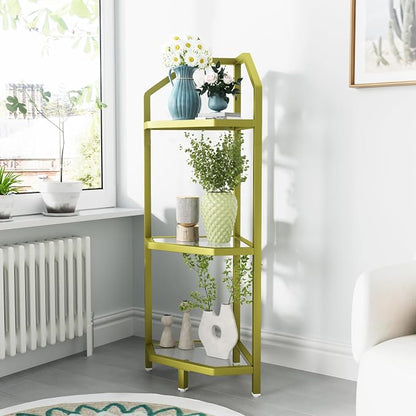 3-Tier Corner Shelf Stand, Bathroom Storage Rack Shelf, Plant Rack, Tempered - Image 4