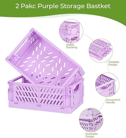2-Pack Small Pastel Plastic Storage Baskets, Collapsible Crates - Image 2