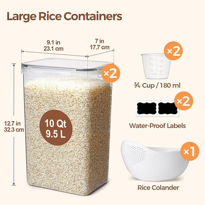 ComSaf Rice Container Set of 2, Large Airtight Food Storage Containers - Image 2