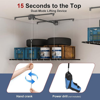 Overhead Garage Storage Rack 4x8 FT, Adjustable Ceiling Lift Storage System - Image 6