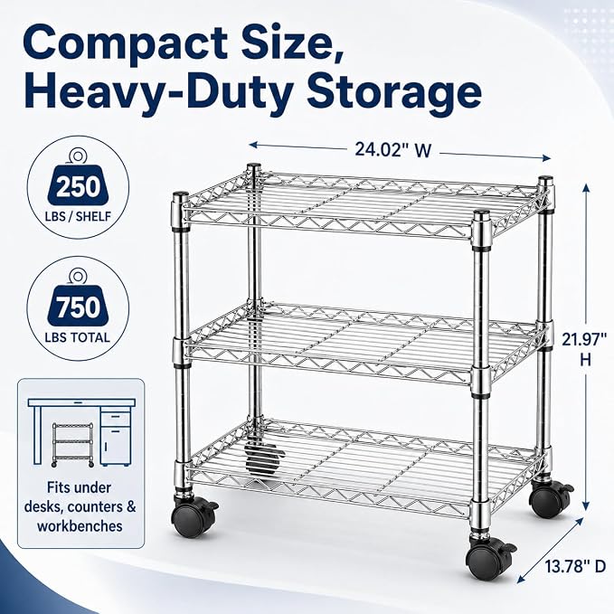 Simple Deluxe 3-Tier Storage Shelves, 750 Lbs Loading Capacity, 24.02" W x - Image 2
