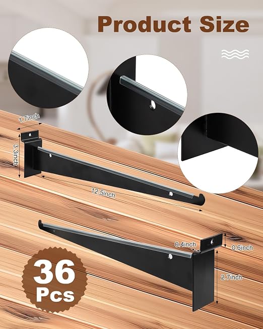 MUZIK Slatwall Shelf Brackets, Secure Shelf Support, 30 Lb Load Capacity - Image 2