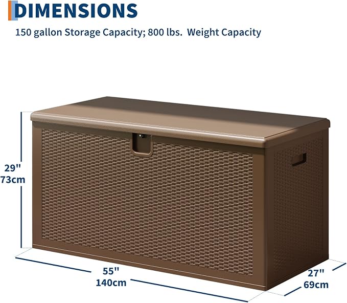 IDEALHOUSE 150 Gallon Resin Deck Box, Waterproof Outdoor Storage Box - Image 3