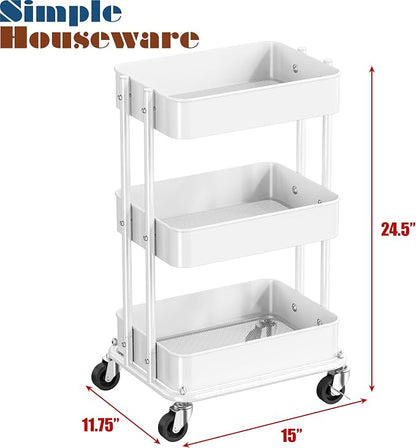Simple Houseware 3-Tier Compact Utility Rolling Cart, Low 24” Height Fits Under - Image 3