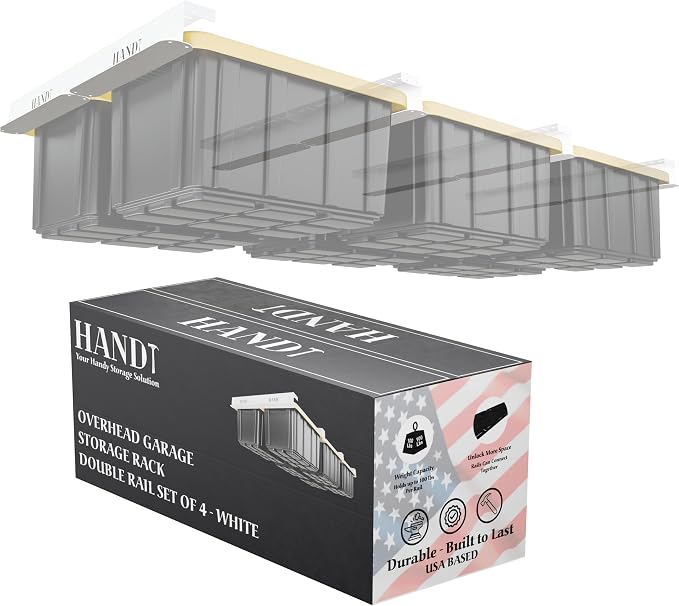 HANDT Overhead Garage Storage Rack, Connectable Heavy Duty Metal Ceiling Rails by HANDT