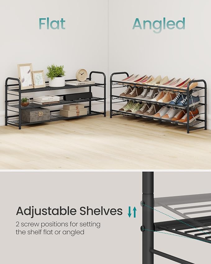 SONGMICS Stackable Shoe Rack, 3 Tier Metal Shoes Rack Storage Shelf, Holds up - Image 3