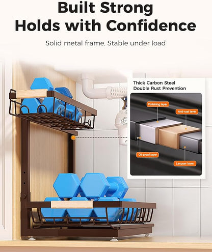 Sevenblue 3 Pack Under Sink Organizer, Height Adjustable 2 Tier Pull-Out Metal - Image 6