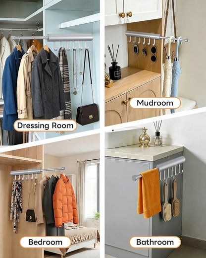 Pull Out Valet Rod, 12 Inches, 6 Hooks | Hidden Screw Design - Image 6