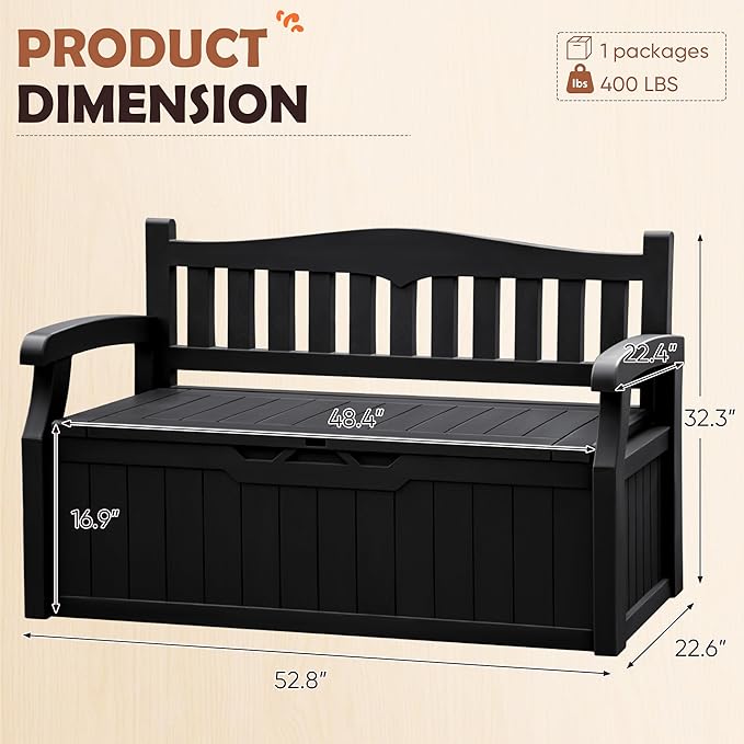 JUMMICO 80 Gallon Resin Outdoor Storage Bench, Large Deck Box - Image 3