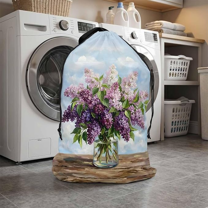 Floral XL Laundry Bag Lilacs Flower in Bottle Vintage Spring Machine Washable - Image 6