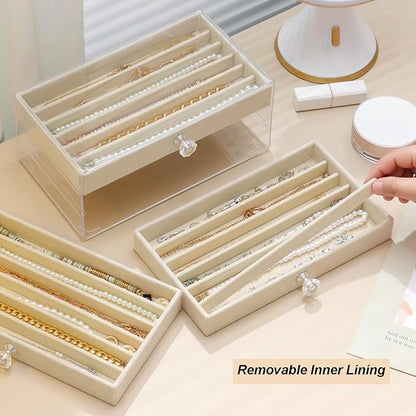 SPAKOWN Necklace Organizer Box, Velvet Necklace Box Holder Tray - Image 2