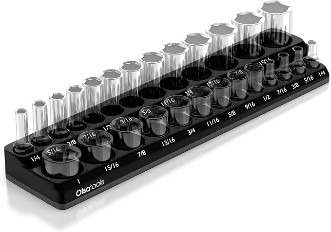Olsa Tools Magnetic Socket Organizer | 3/8-Inch Drive | SAE | Black | Holds 26 by OlsaTools