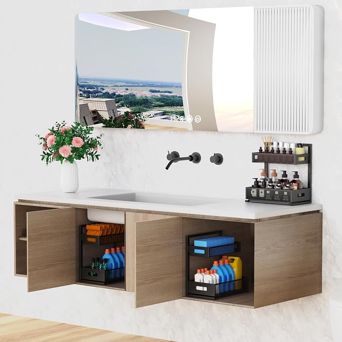 Under Sink Organizer Pull Out Cabinet Organizer Adjustable Height 2 Tier - Image 7