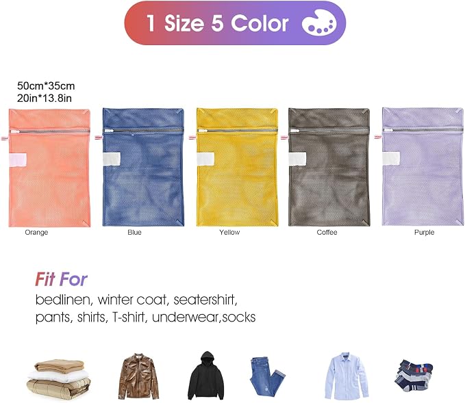 5-Pack Mesh Laundry Bags with ID Label, Sturdy Laundry Bags - Image 5